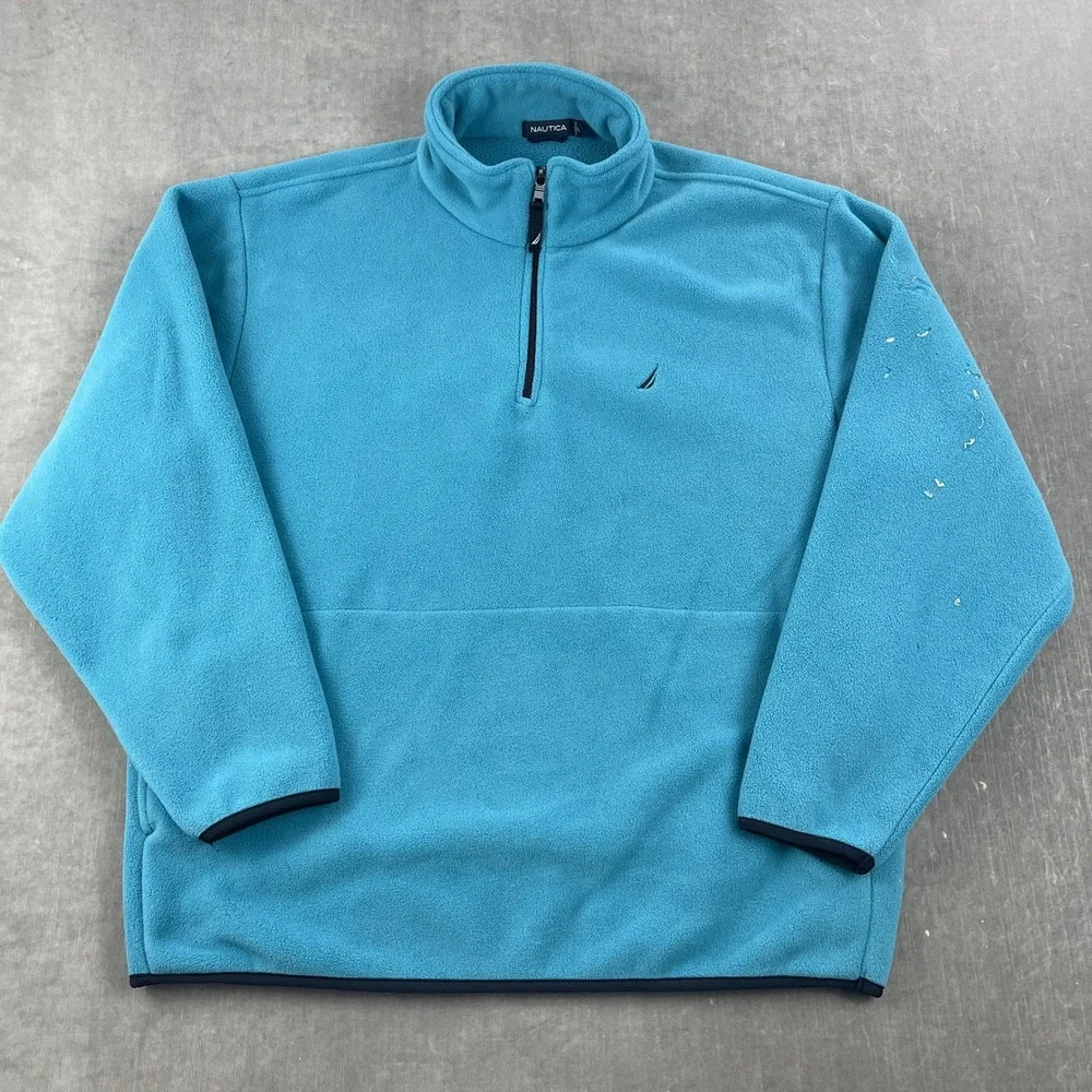 Nautica Mens XL‎ Turquoise Blue Fleece Quarter-Zip Pullover